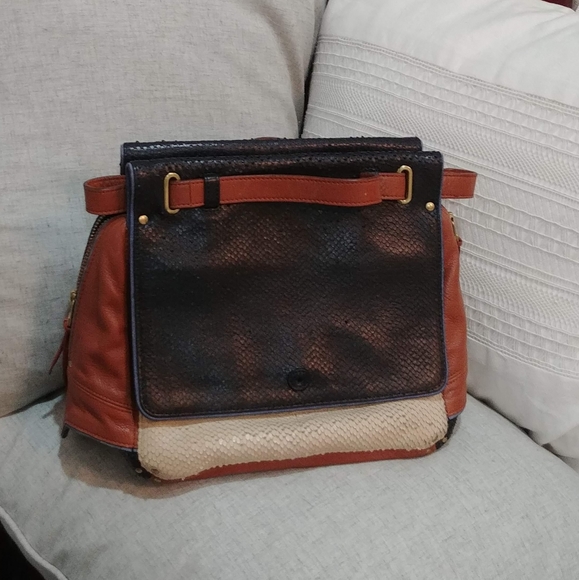 Jerome Dreyfuss "Johan" tricolor genuine python & leather crossbody satchel - Picture 2 of 16